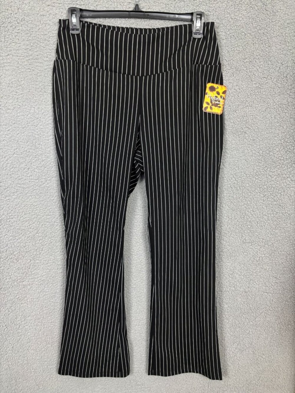 Hybrid & Company Women's Black Pinstripe Flare Pants Black/White Size 1X NWT's.